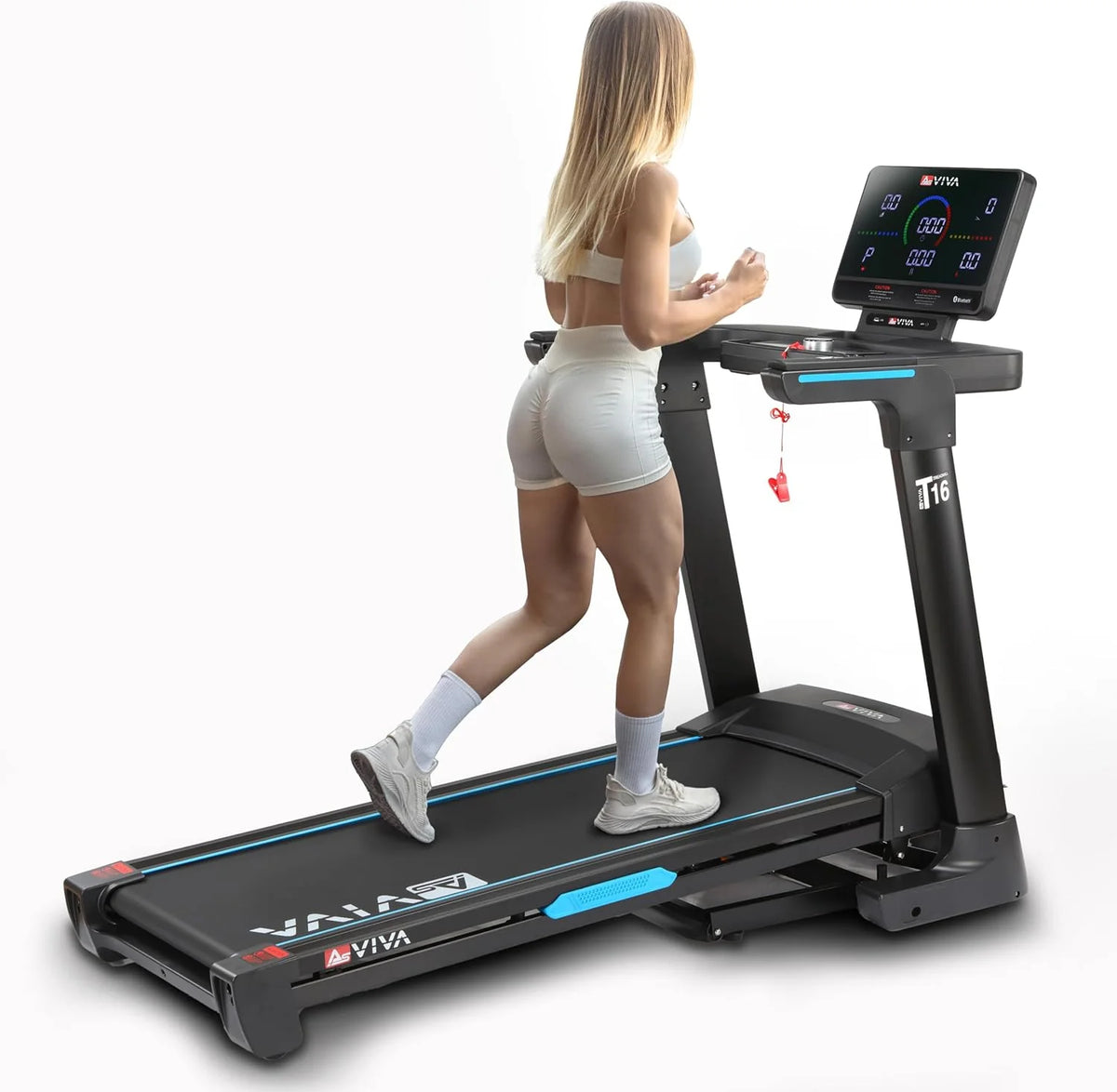 AsVIVA T16 BT Cardio Loopband, hoogwaardige hometrainer, instelbare helling tot 15%, 6-zone dempingstechnologie, 3,5 pk elektromotor, conditietraining, max. gewichtsbelasting 120 kg
