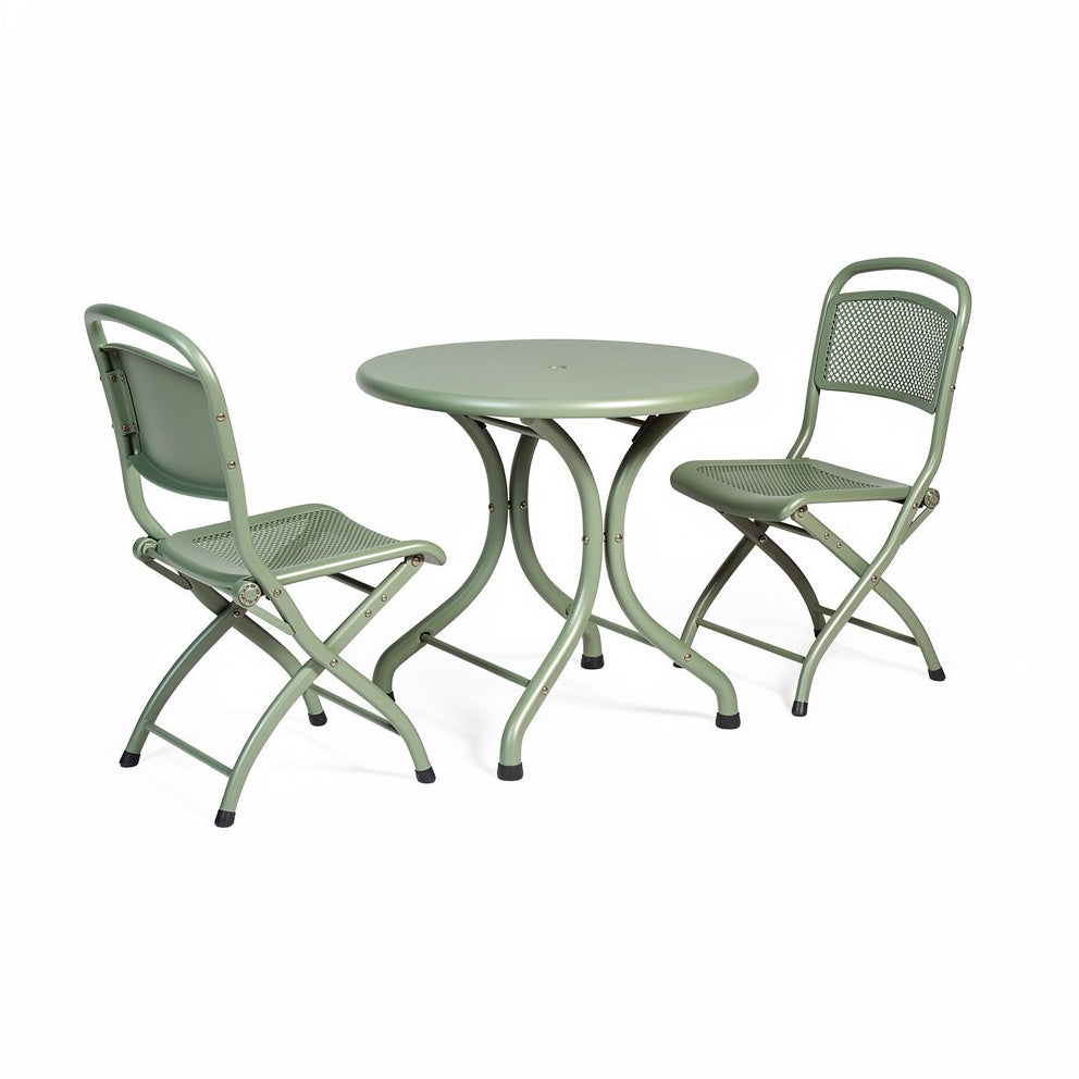 "Moderne Opvouwbare Tuinset - Ronde Tafel met Stalen Stoelen"