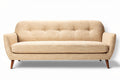 "Moderne Beige Bank met Knopen en Houten Poten"