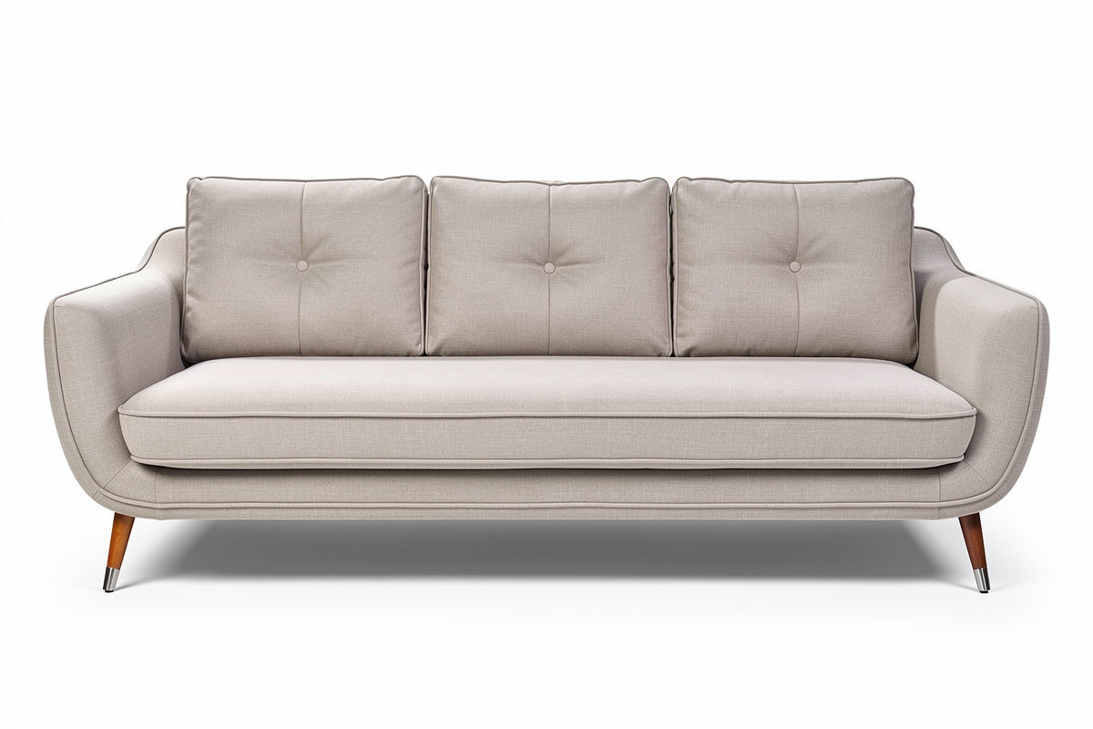 **Moderne Beige Bank met Drie Kussens en Houten Poten**