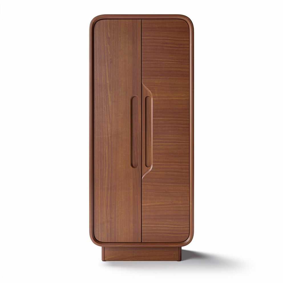 "Moderne Houten Kast met Ronde Hoeken en Strakke Handvatten"