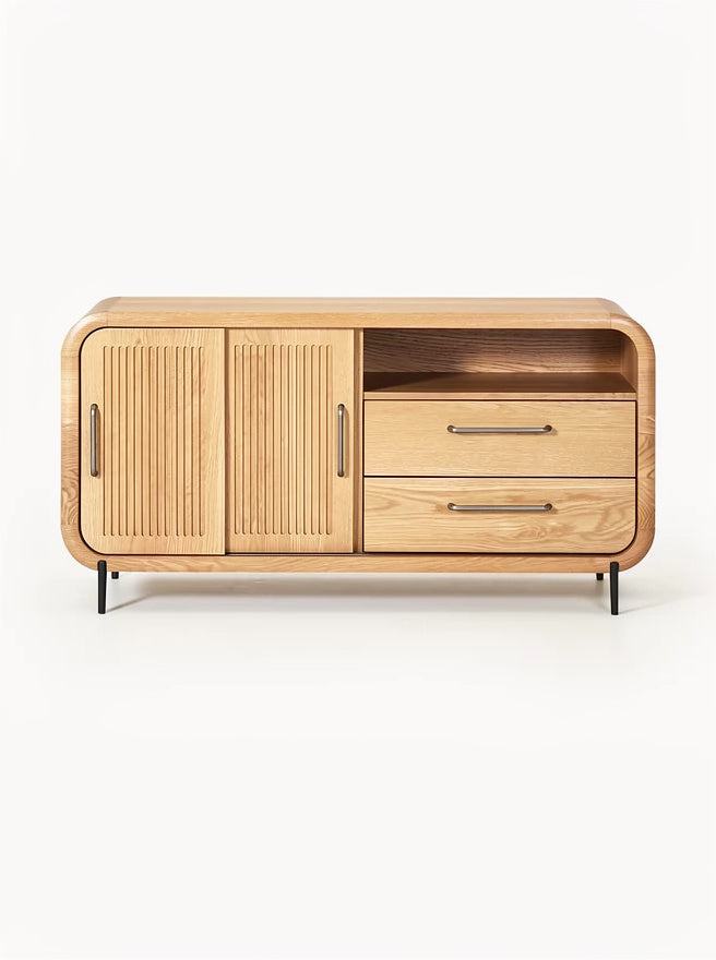 Moderne houten TV-kast met schuifdeuren en lades